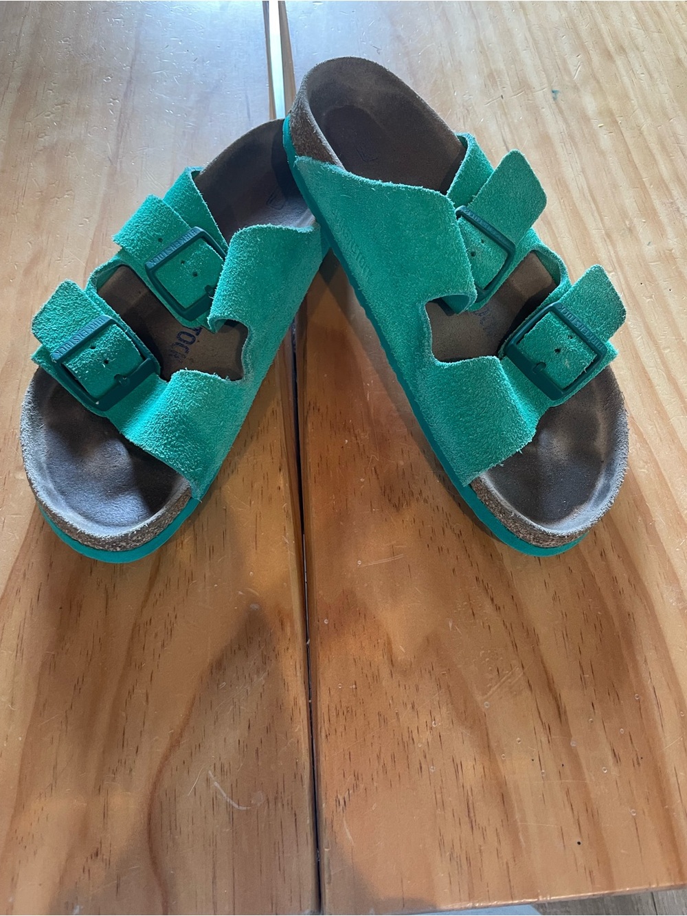 Birkenstock Double-Buckle Suede Sandals in Emerald Green - Picture 2 of 4
